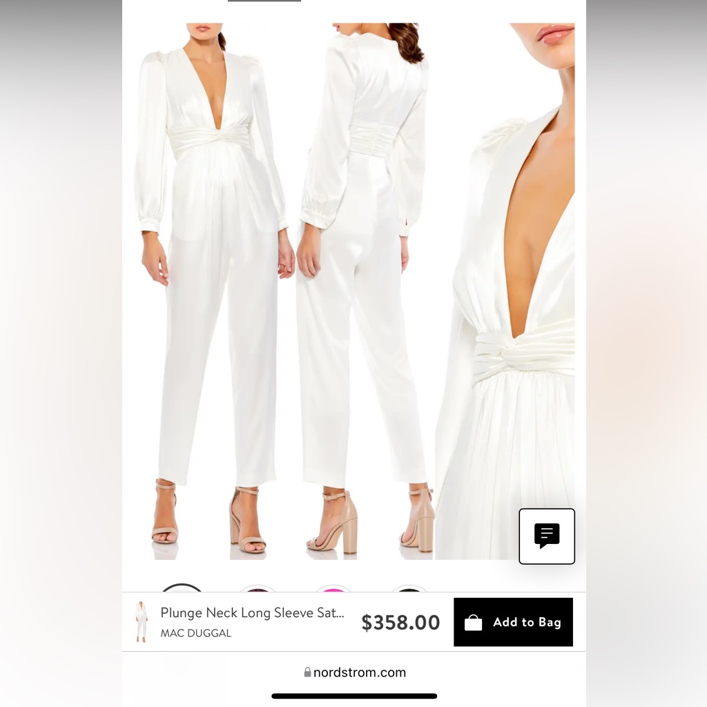 Size 12 White Satin Plunge Neck Mac Duggal Bridal Jumpsuit